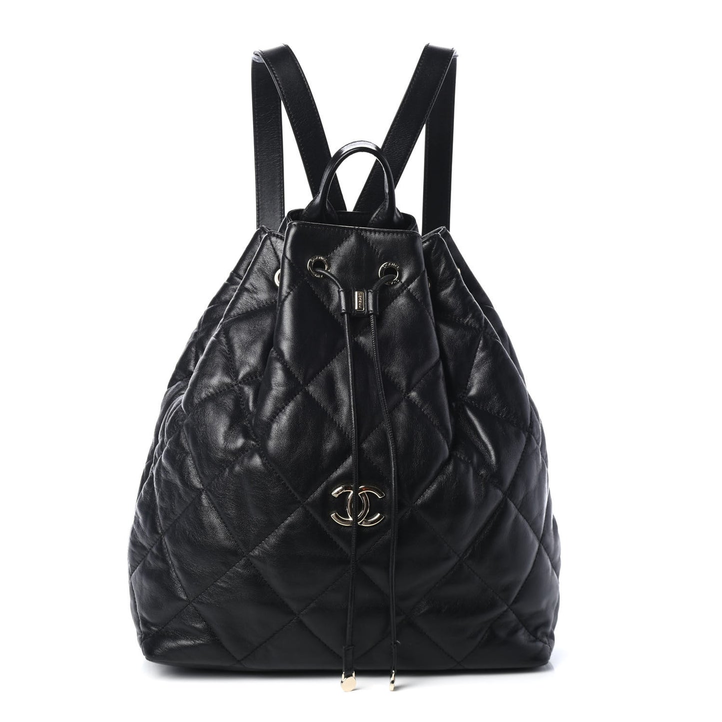 Lambskin Quilted Drawstring Backpack Black