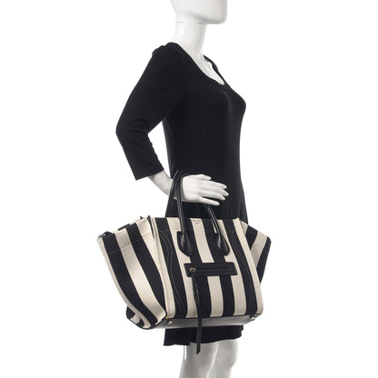 Celine Cotton Canvas Striped Medium Phantom Luggage White Black 2 of 19