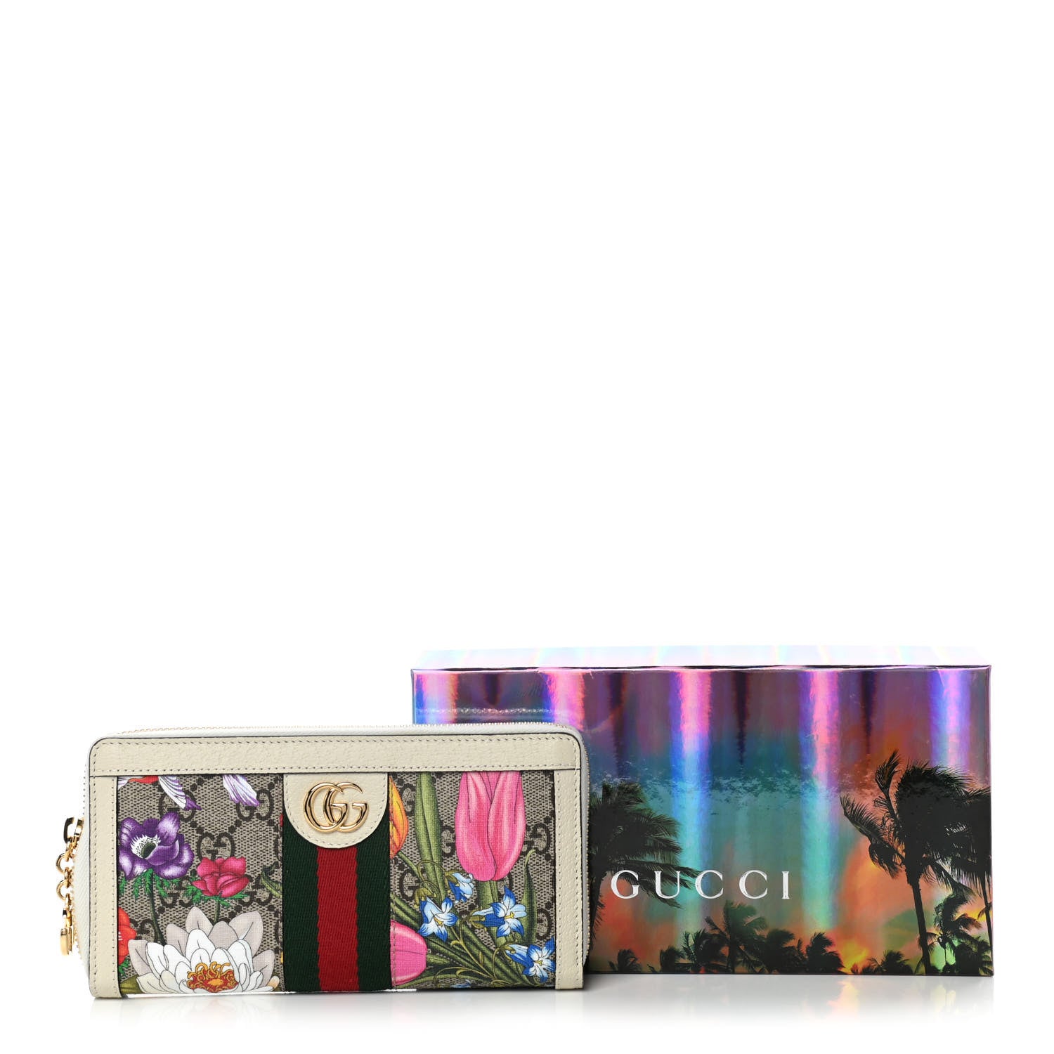 Gucci GG Supreme Monogram Flora Ophidia Zip Around Wallet White 10 of 10