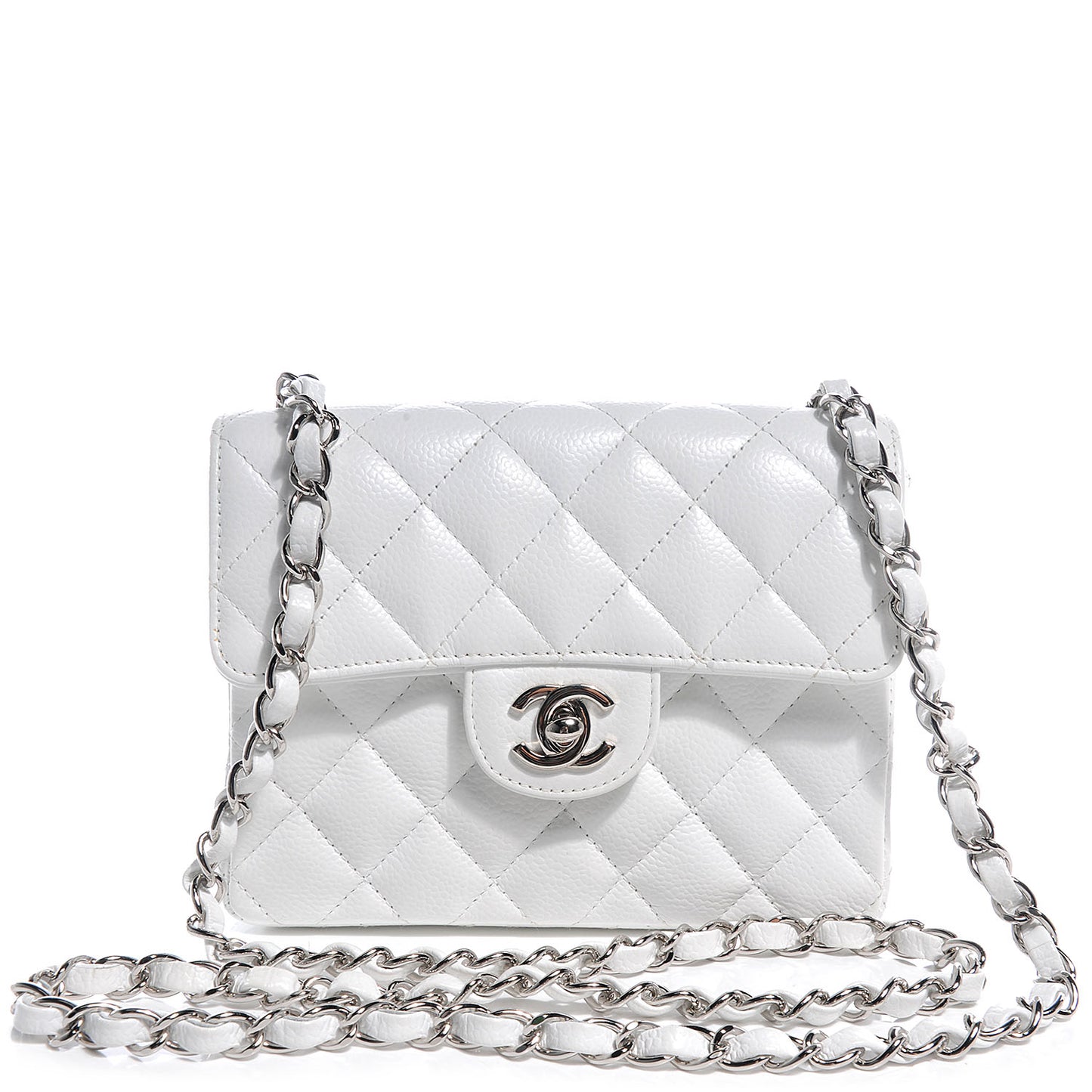 Caviar Quilted Mini Square Flap White