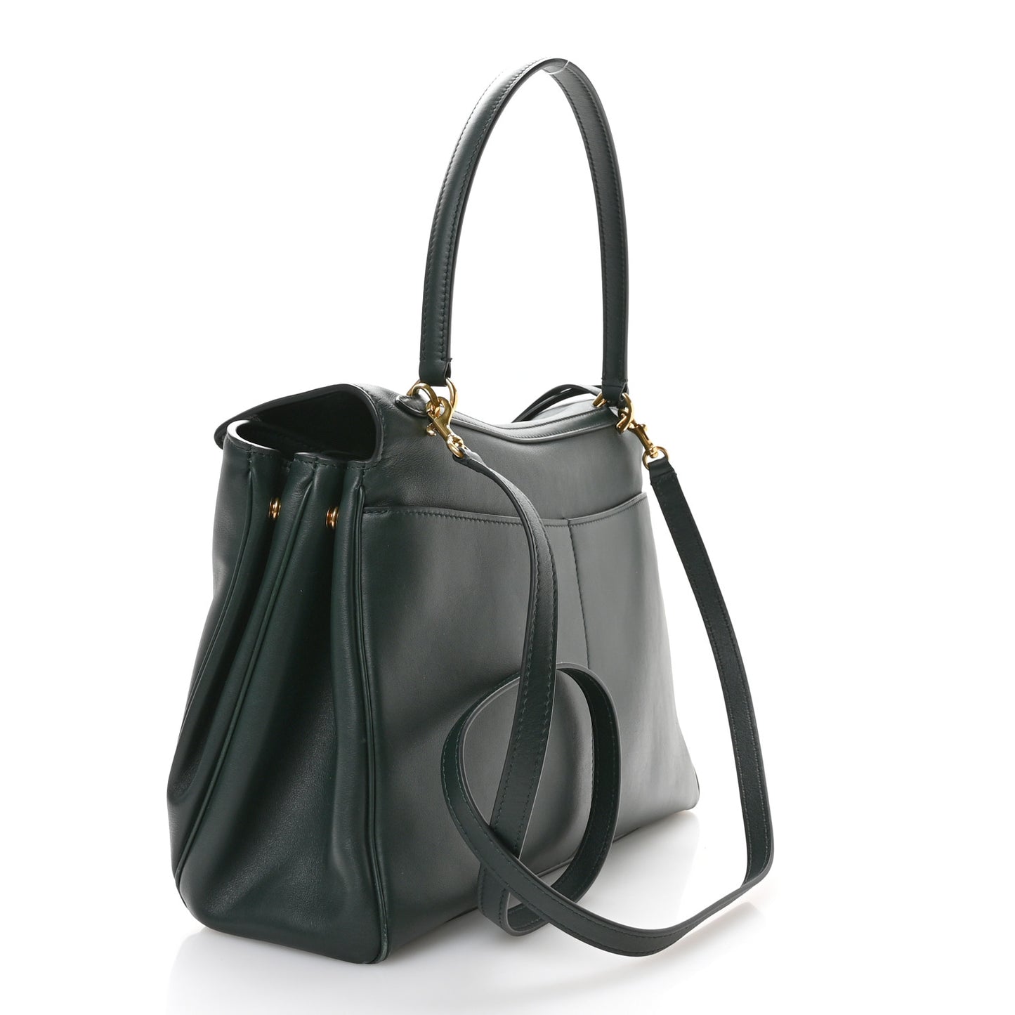 Natural Smooth Calfskin Medium Rodeo Top Handle Handbag Pine Green