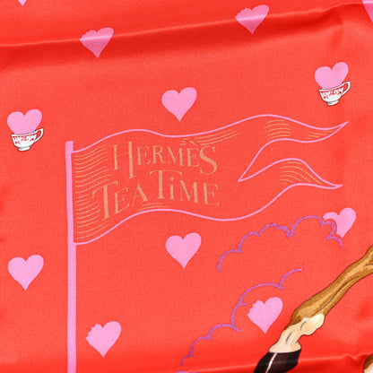 Hermes Silk Tea Time Scarf 70 Rouge Rose White 3 of 5