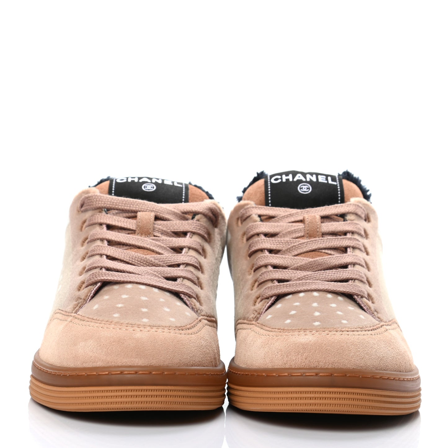 Fabric Suede Calfskin Logo Sneakers 39 Beige Black White