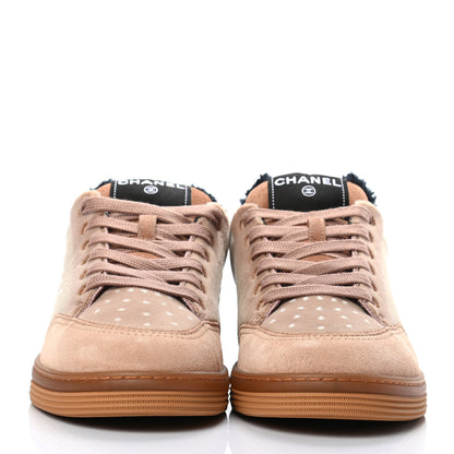 Chanel Fabric Suede Calfskin Logo Sneakers 39 Beige Black White 2 of 8