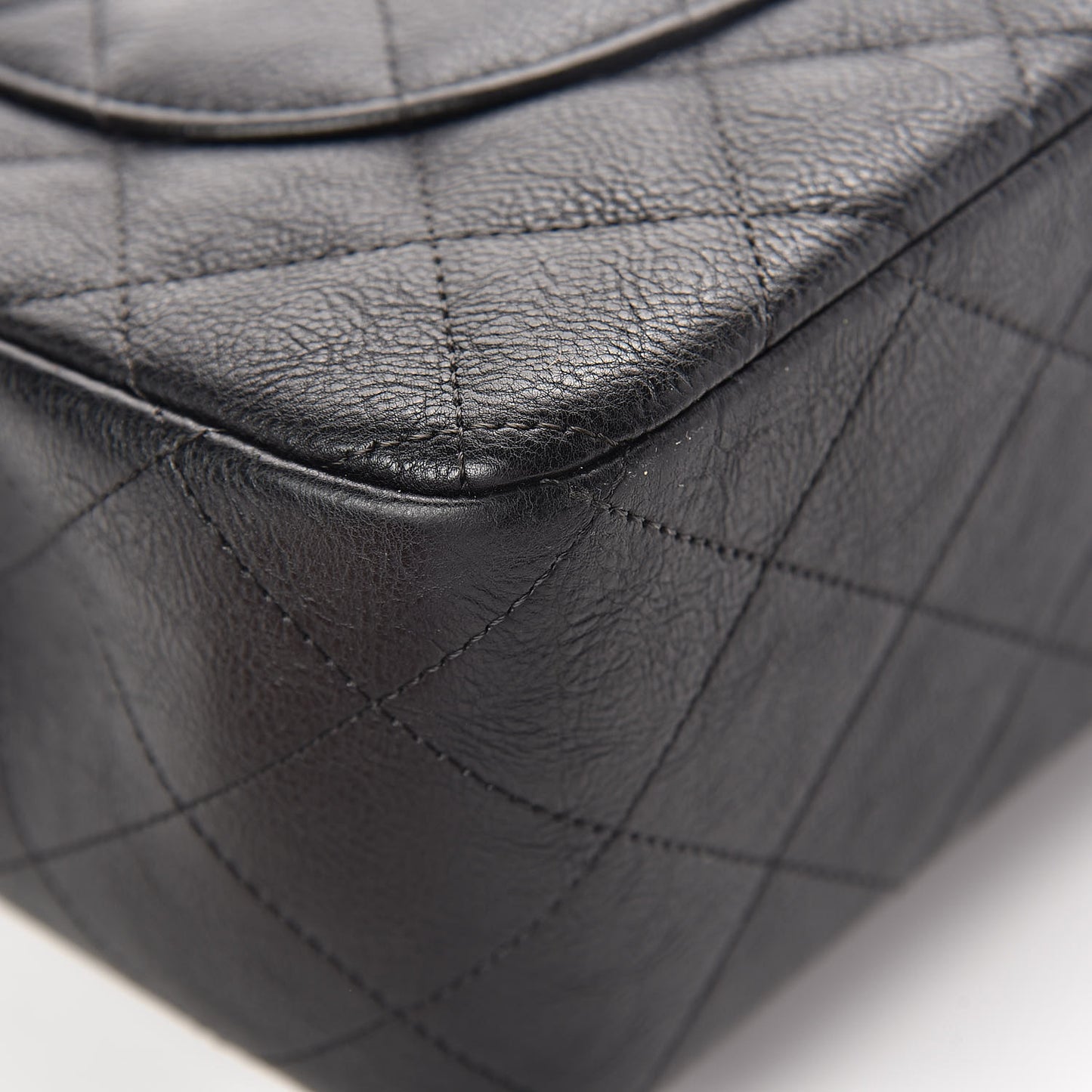 Crumpled Calfskin Quilted Jumbo Double Flap So Black