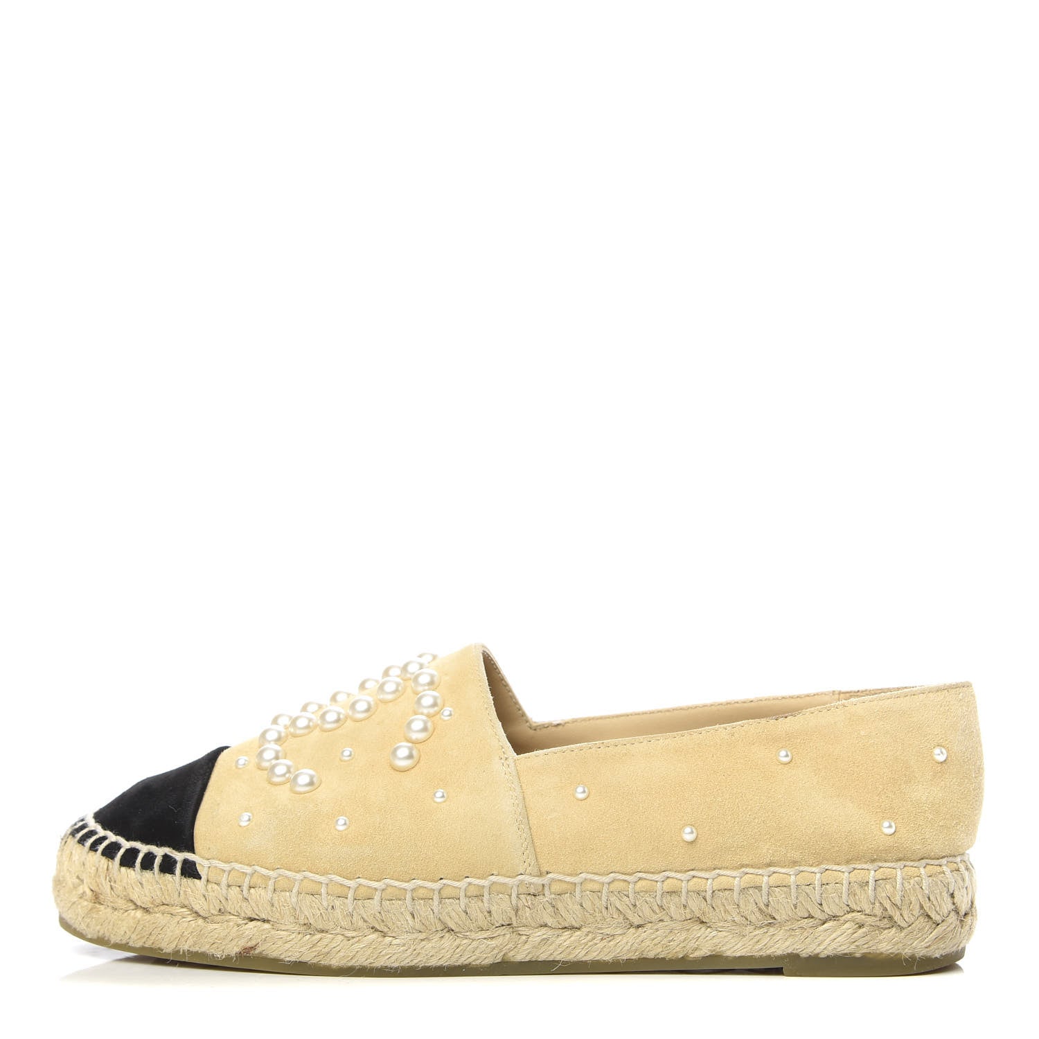 Chanel Suede Pearl CC Espadrilles 35 Beige Black 1 of 13