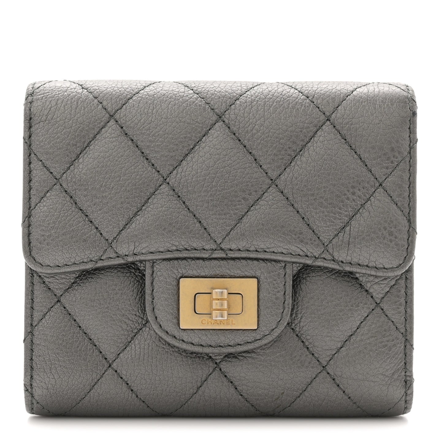 Metallic Calfskin Quilted Reissue Flap Card Holder Wallet Dark Grey