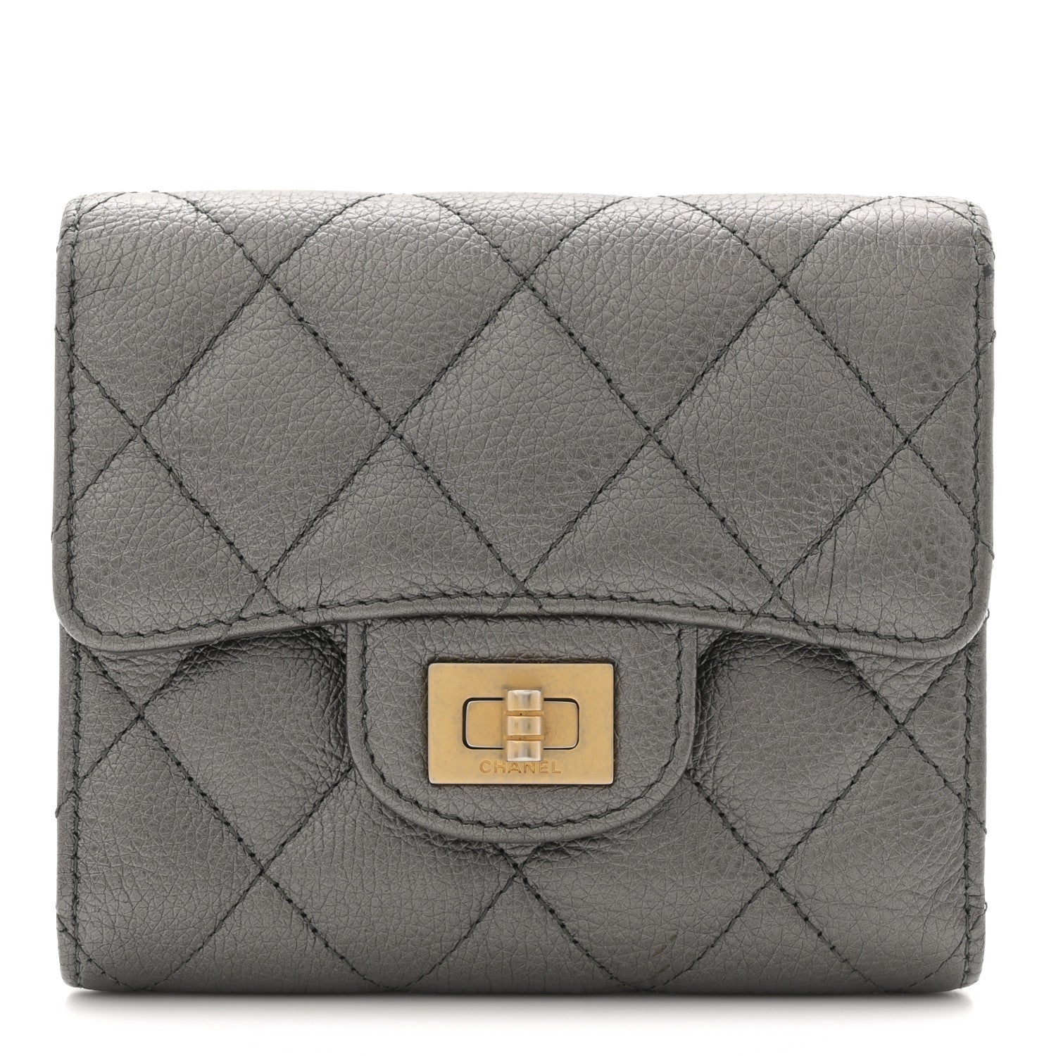 Chanel Metallic Calfskin Quilted Reissue Flap Card Holder Wallet Dark Grey 1 of 8