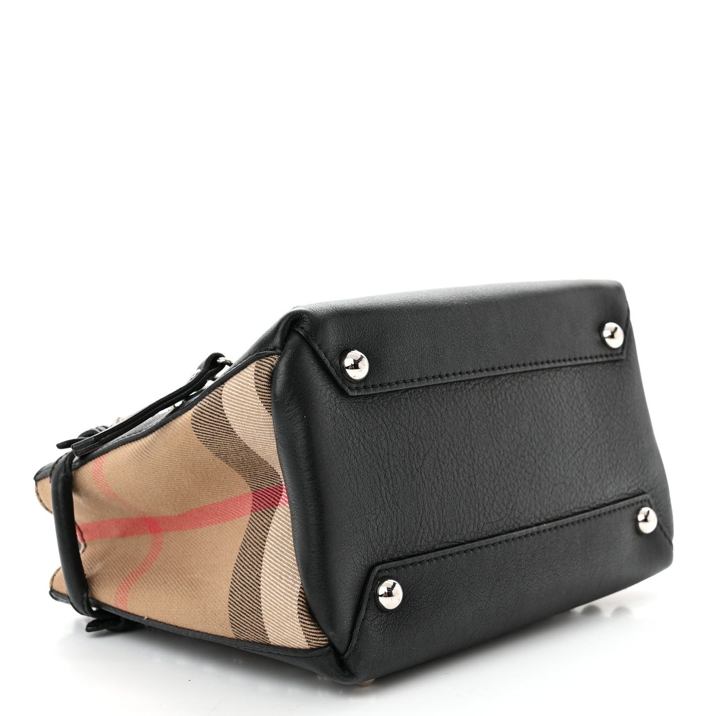 Pebbled Calfskin House Check Studded Baby Banner Tote Black