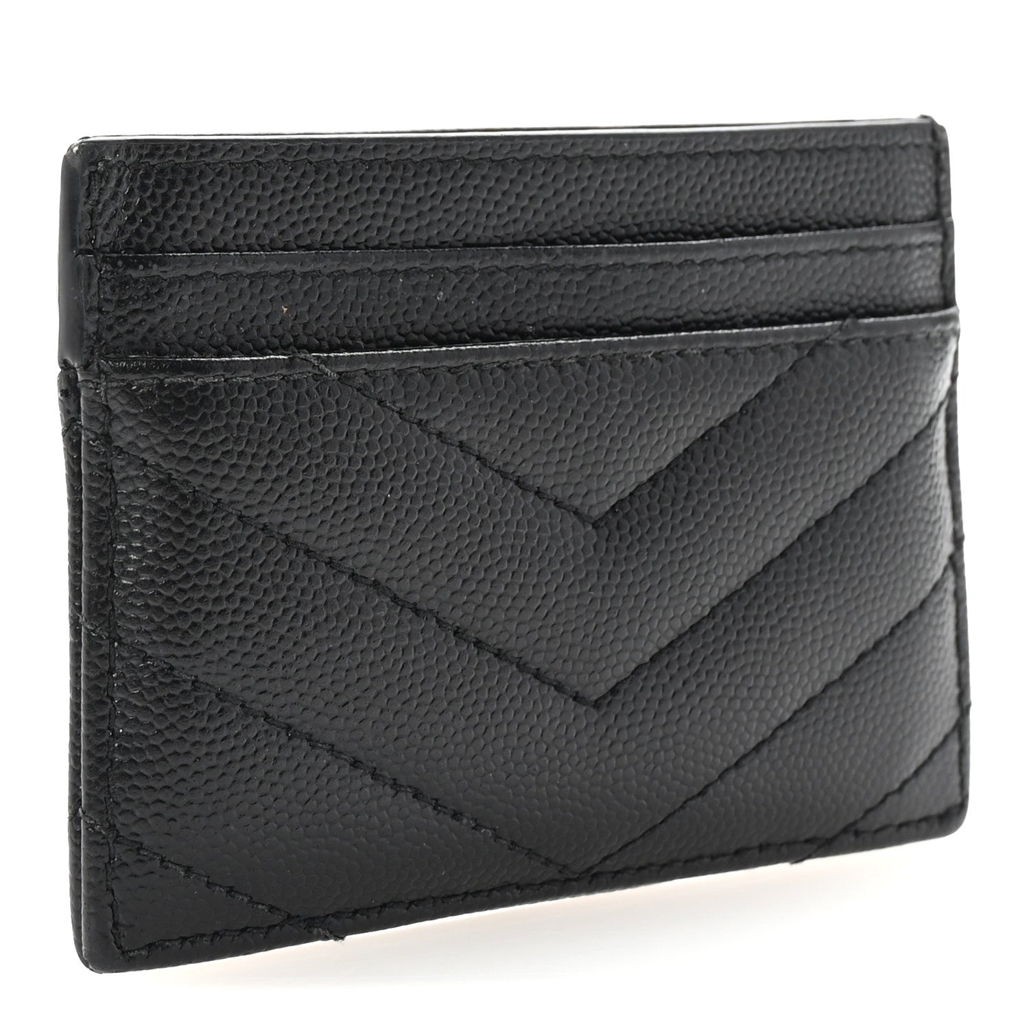 Saint Laurent Grain De Poudre Matelasse Chevron Monogram Credit Card Case Black 3 of 7
