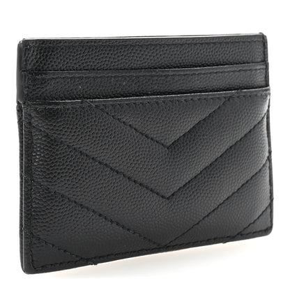 Saint Laurent Grain De Poudre Matelasse Chevron Monogram Credit Card Case Black 3 of 7