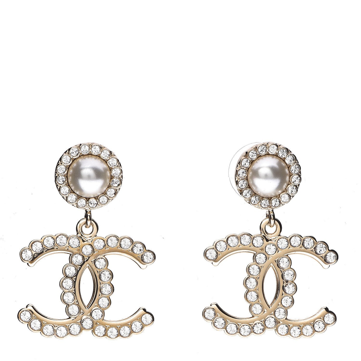 Chanel Crystal Pearl Bow-tiful CC Drop Earrings Gold 1 of 4
