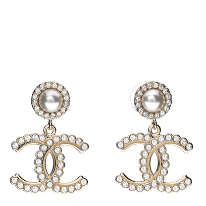 Chanel Crystal Pearl Bow-tiful CC Drop Earrings Gold 1 of 4