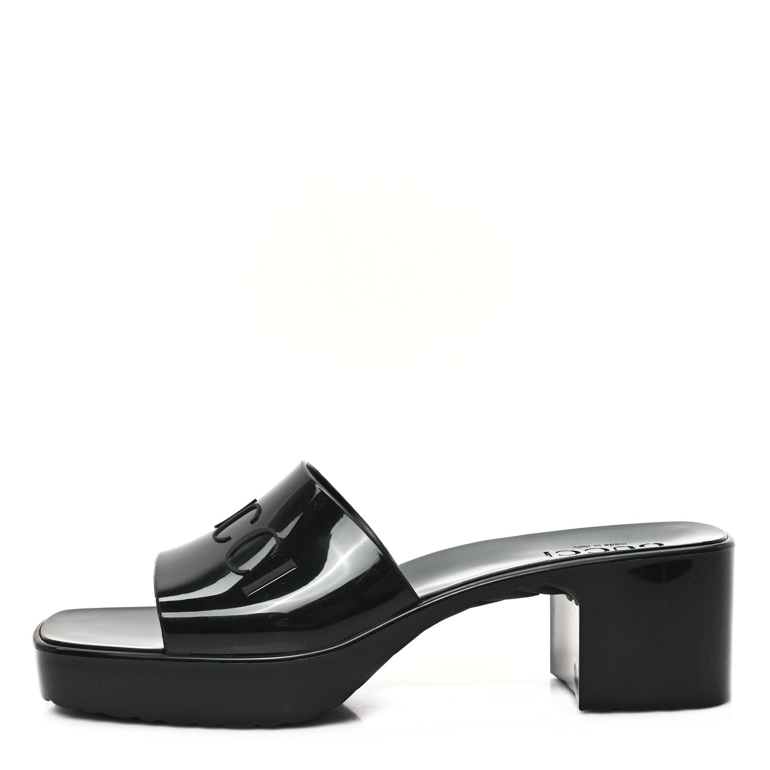 Gucci Rubber Gucci Logo Womens Platform 20/60mm Slide Sandals 38 Black 1 of 10
