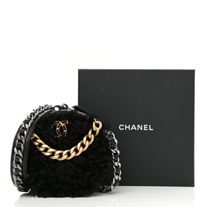 Chanel Shearling Sheepskin Chanel 19 Round Clutch With Chain Black 11 of 11
