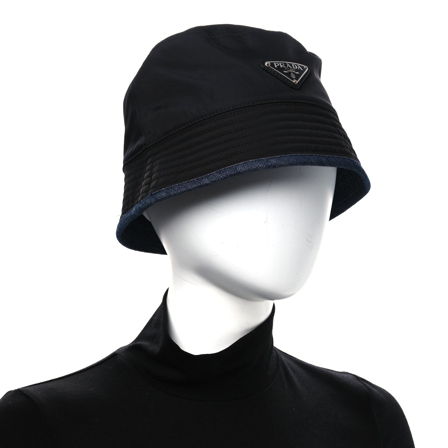 Nylon Denim Metal Triangle Logo Bucket Hat S Black