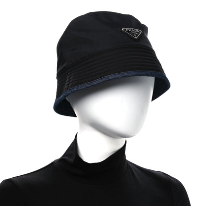 Prada Nylon Denim Metal Triangle Logo Bucket Hat S Black 2 of 9