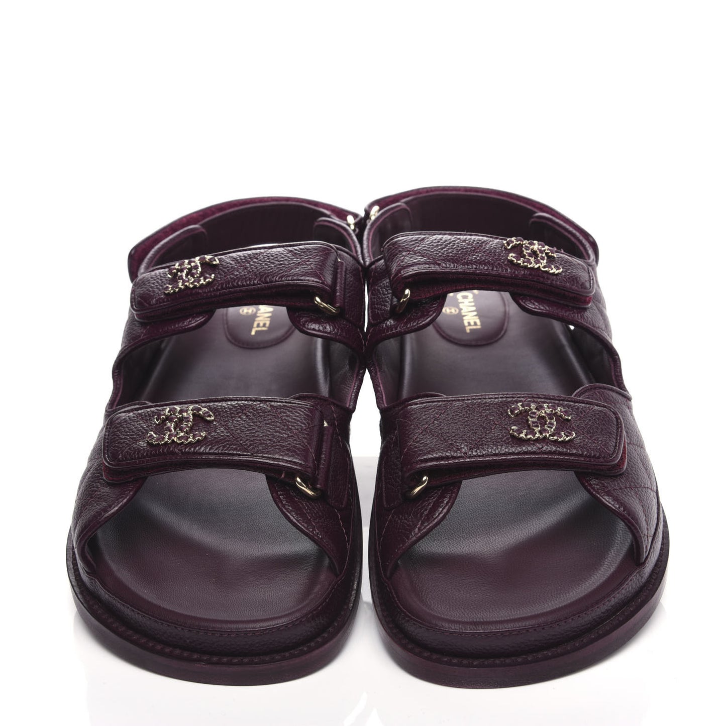 Grained Calfskin Quilted Velcro Dad Sandals 41 Burgundy