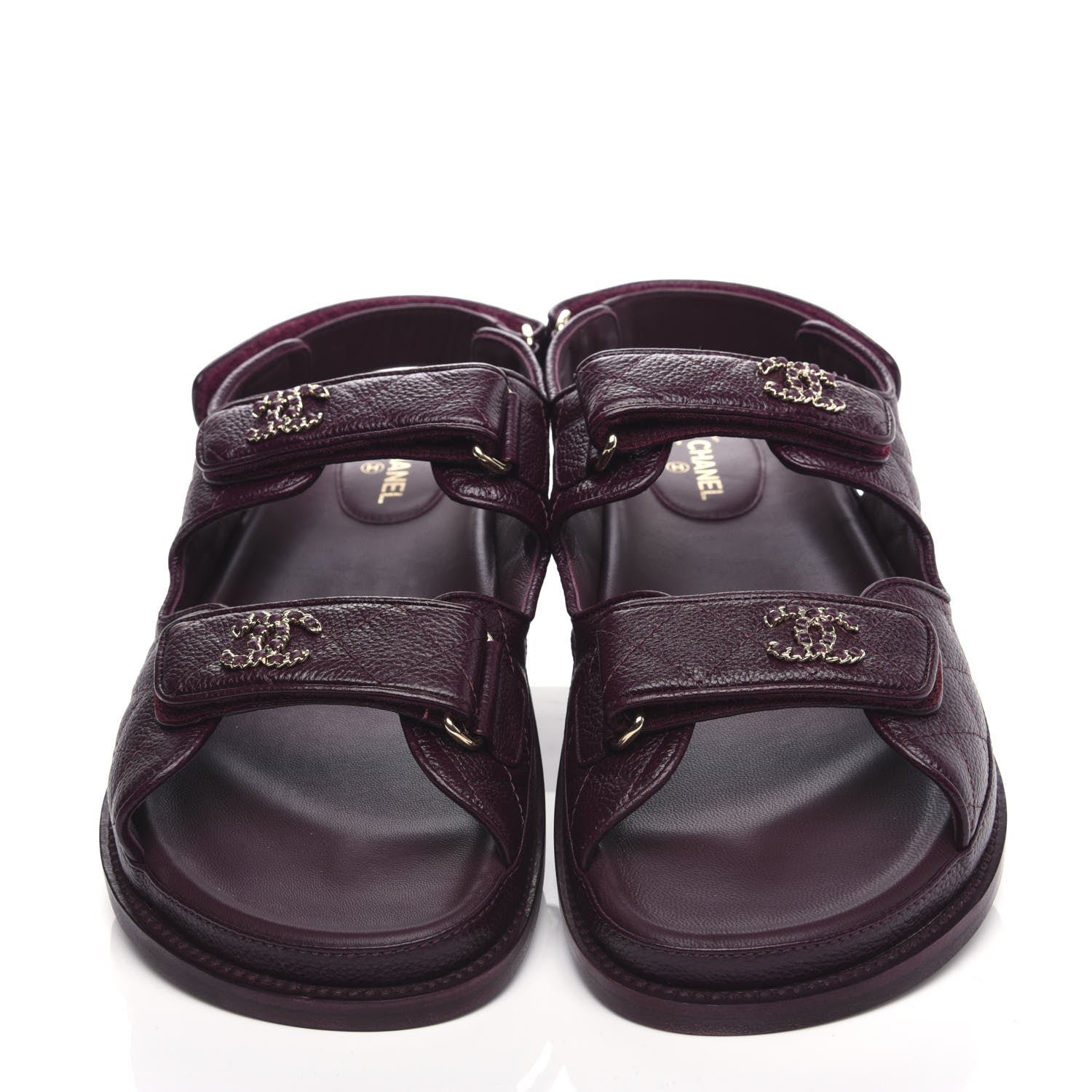 Chanel Grained Calfskin Quilted Velcro Dad Sandals 41 Burgundy 5 of 11