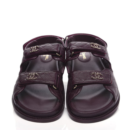 Chanel Grained Calfskin Quilted Velcro Dad Sandals 41 Burgundy 5 of 11