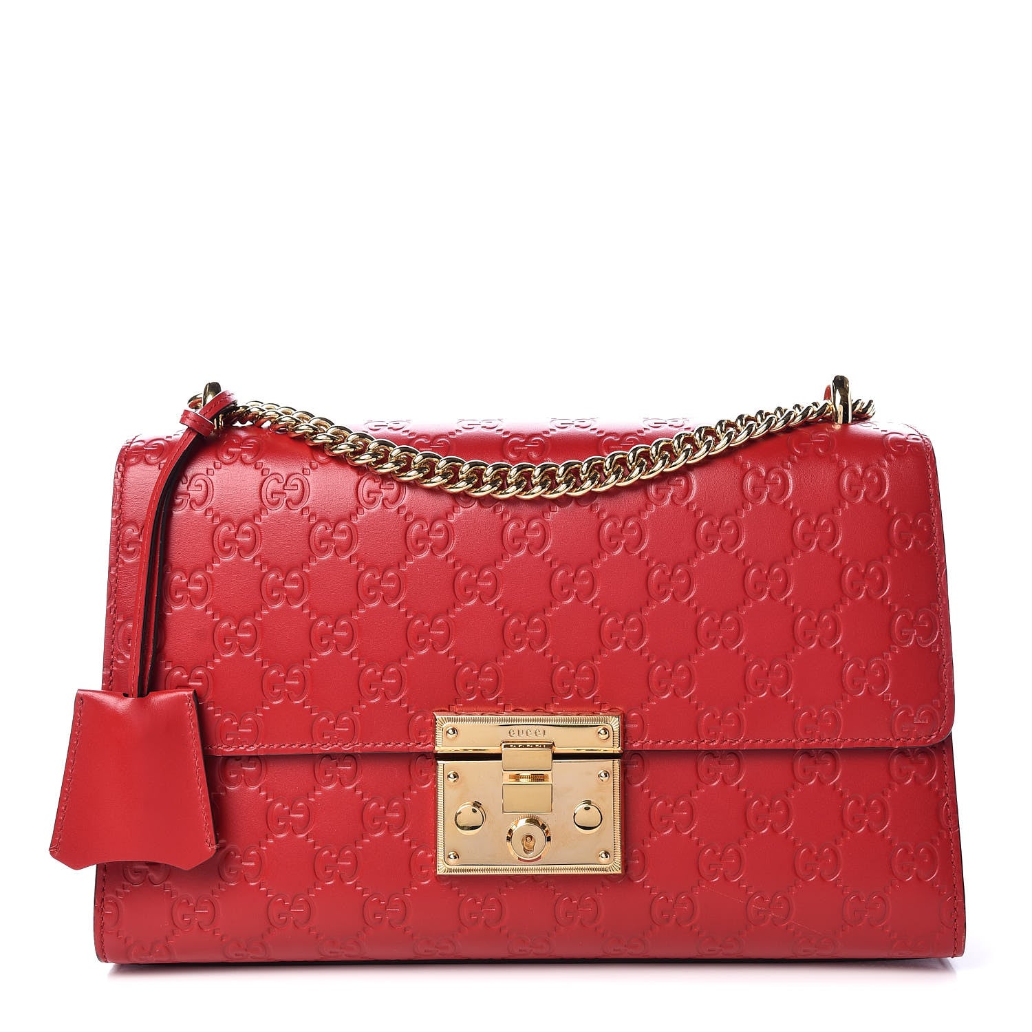 Gucci Guccissima Medium Padlock Shoulder Bag Hibiscus Red 1 of 9