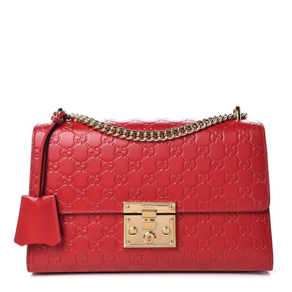 Gucci Guccissima Medium Padlock Shoulder Bag Hibiscus Red 1 of 9