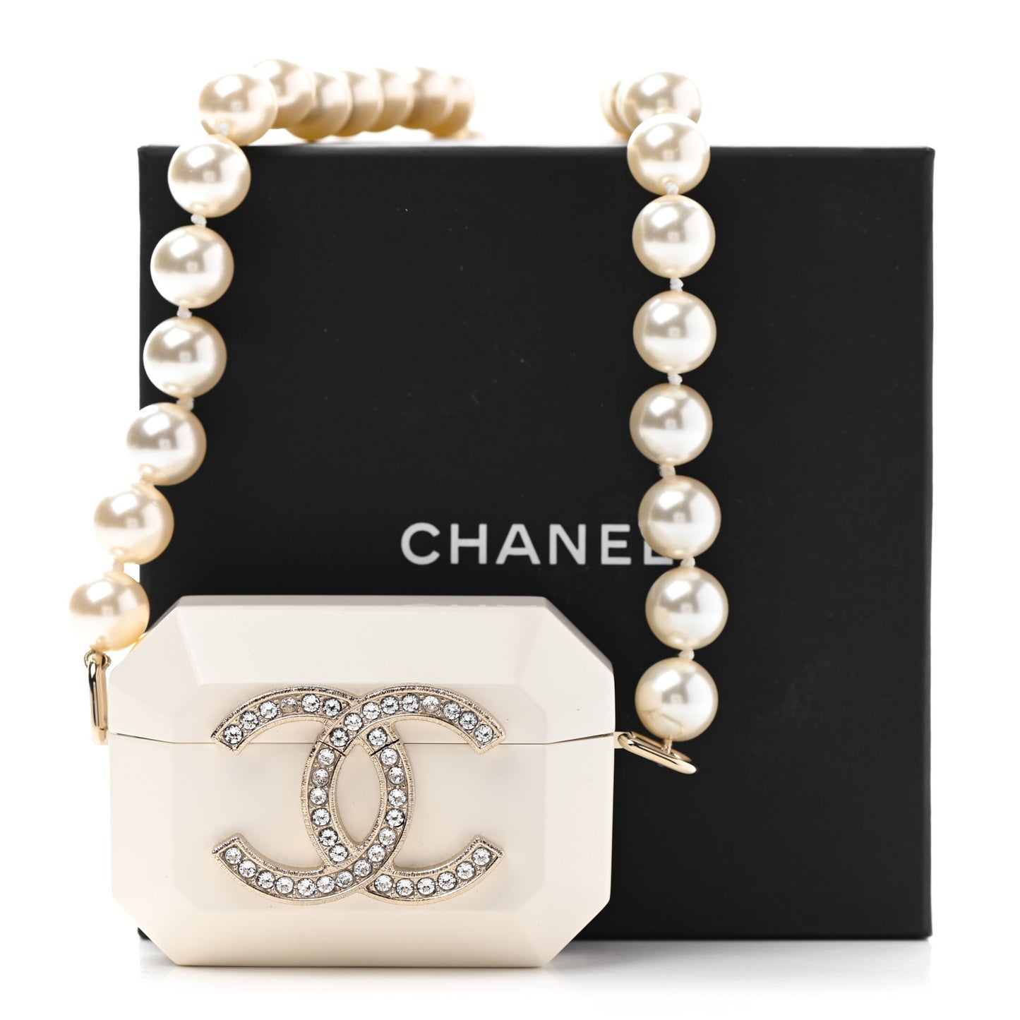 Resin Crystal Pearl Airpod Pro Case Necklace Gold White Pearly Black