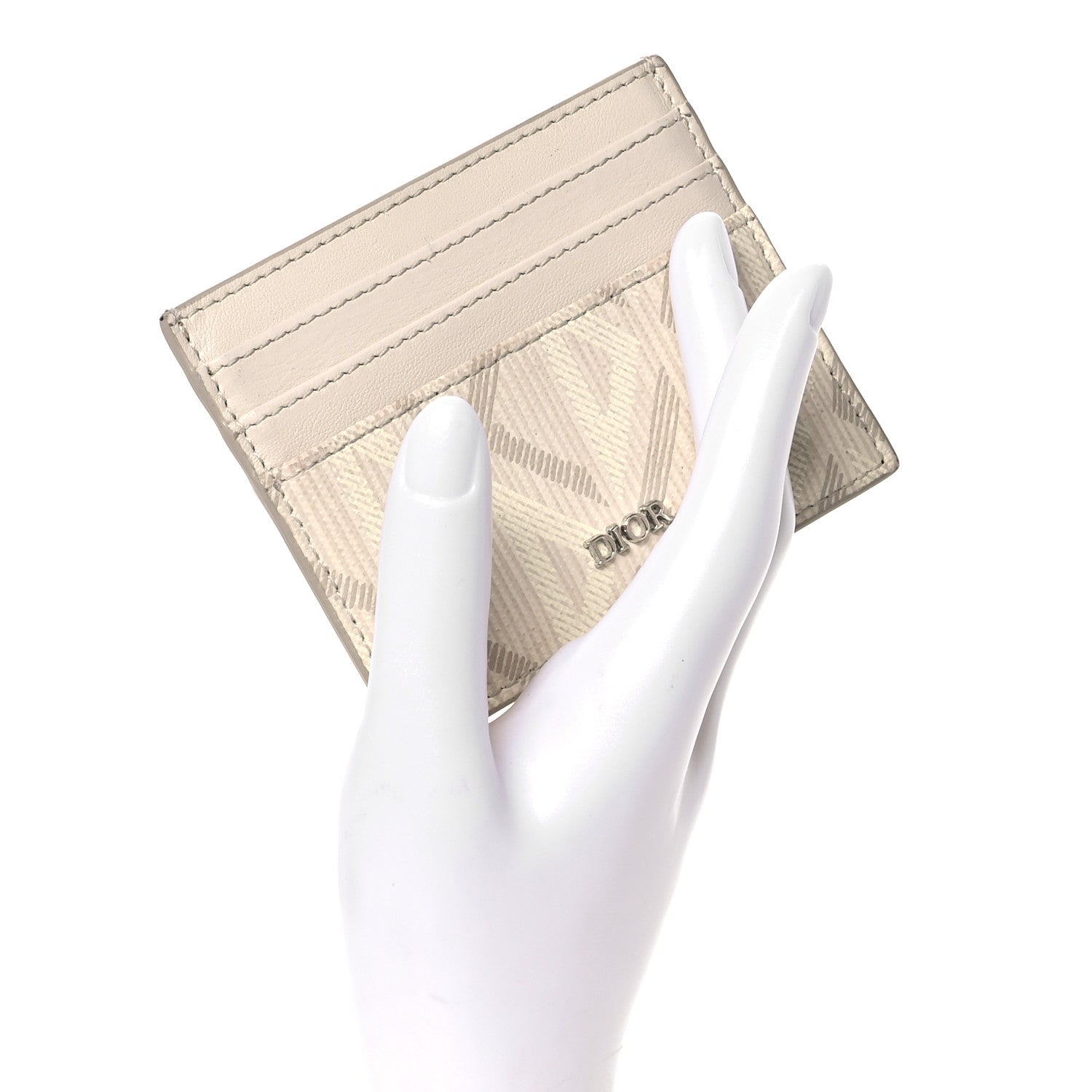 Christian Dior Calfskin CD Diamond Canvas Card Holder Natural 2 of 9