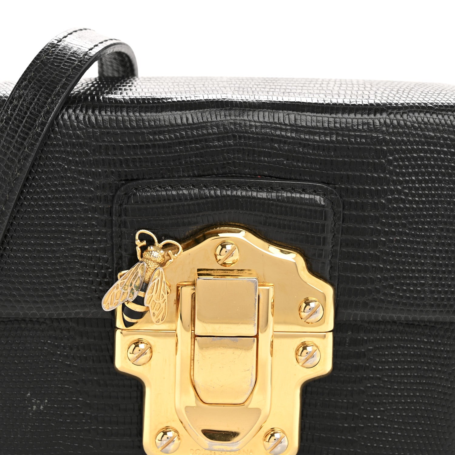 Dolce & Gabbana Calfskin Iguana Embossed Mini Lucia Satchel Black 7 of 13