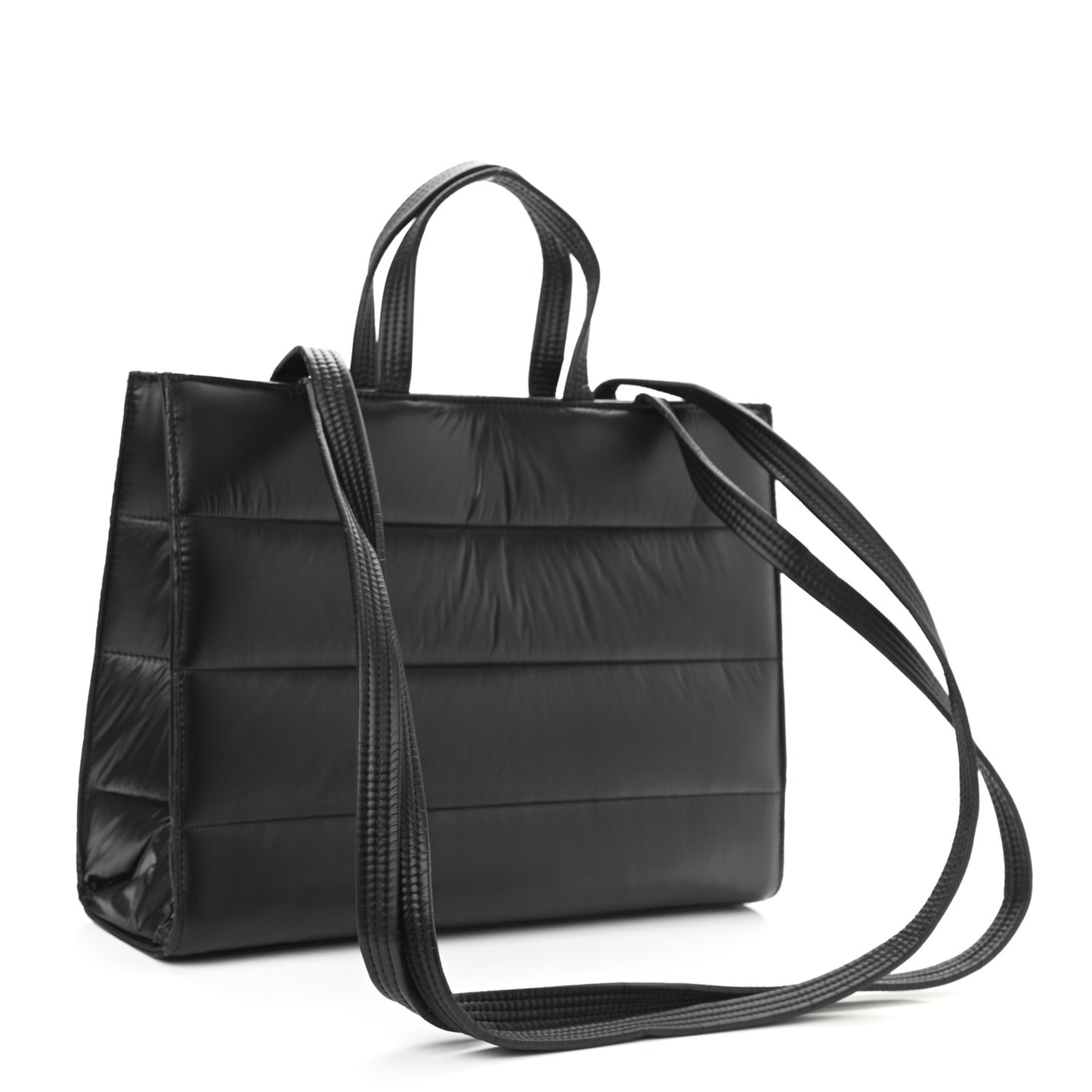 Nylon Medium Puff Shopping Bag Black