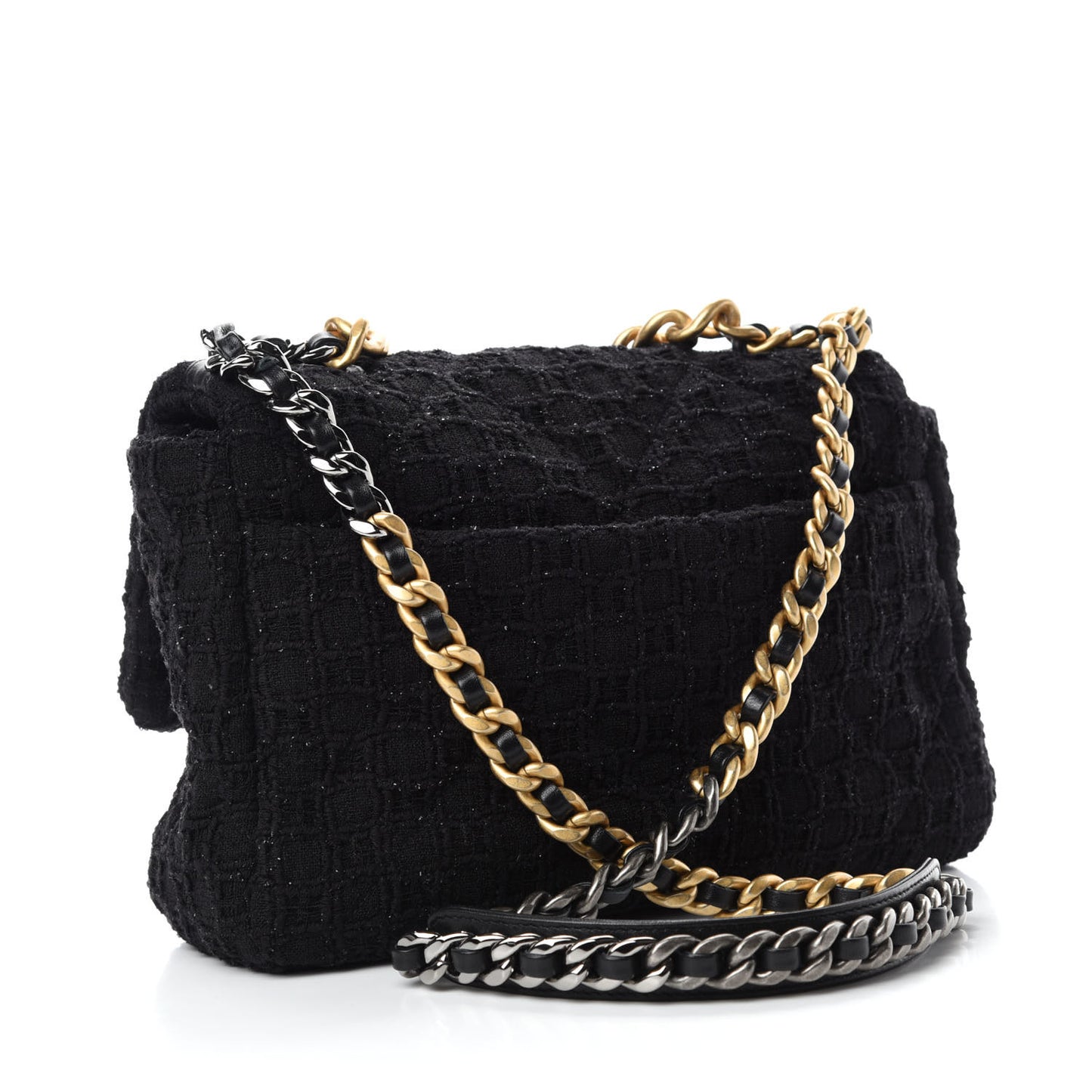 Tweed Quilted Large Chanel 19 Flap Black