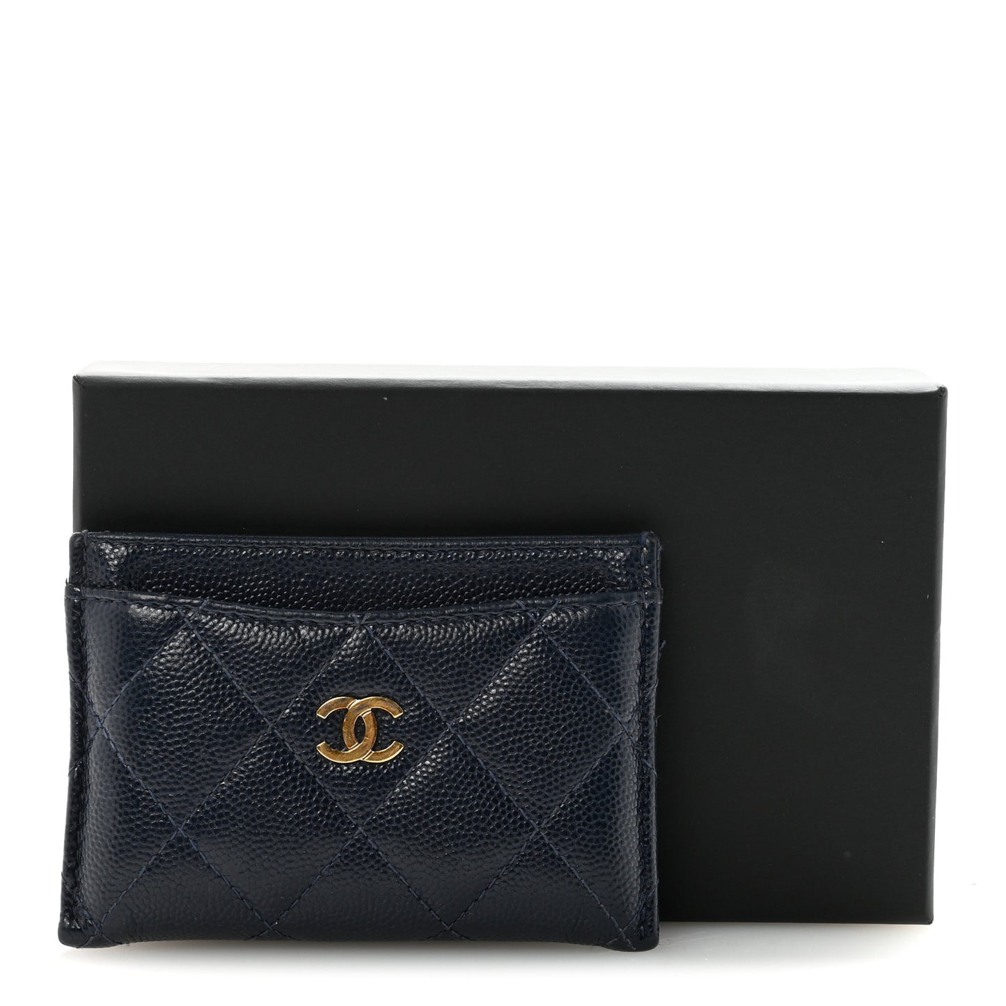 Caviar Quilted Card Holder Navy