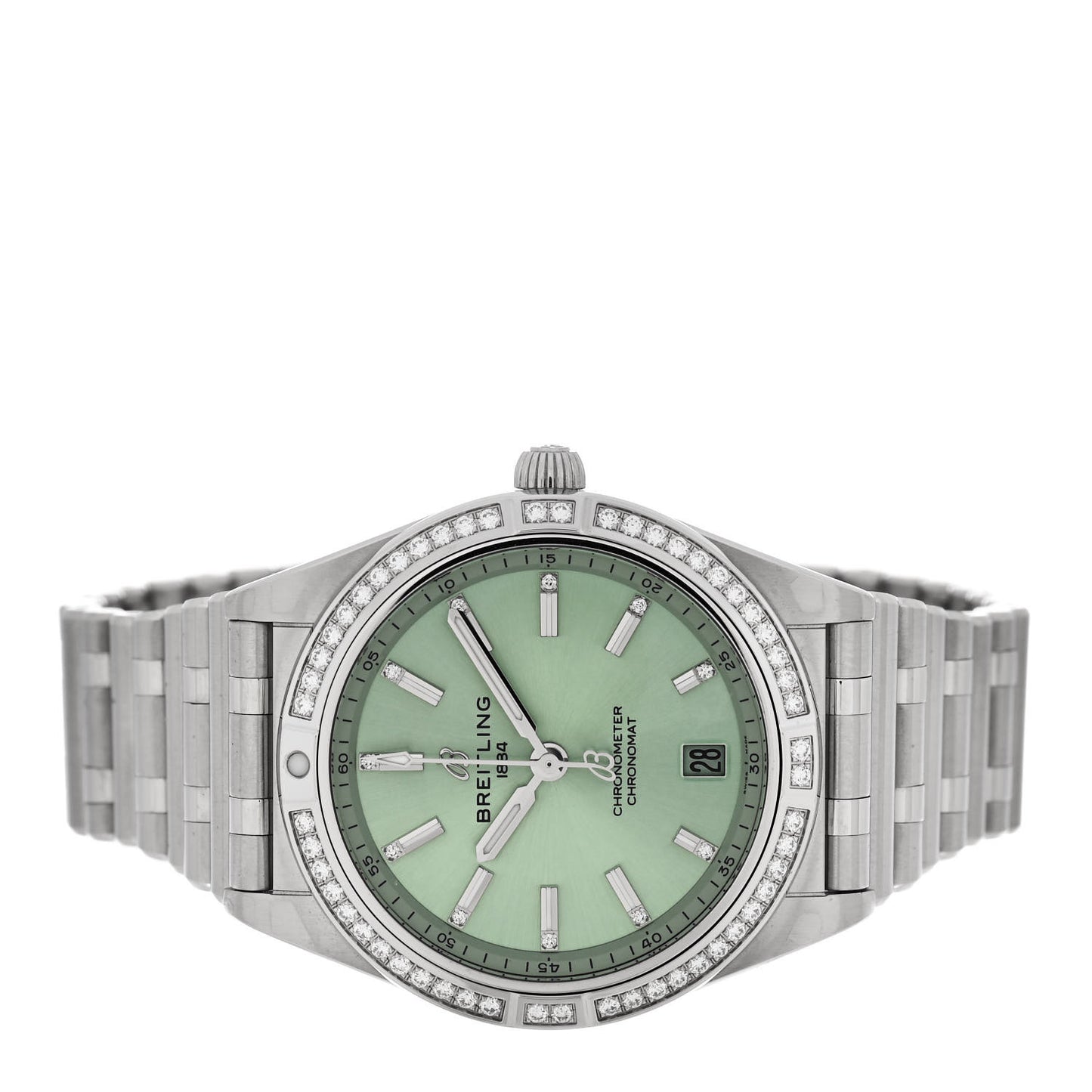 Stainless Steel Diamond Bezel 36mm Chronomat Automatic Watch Mint Green A10380
