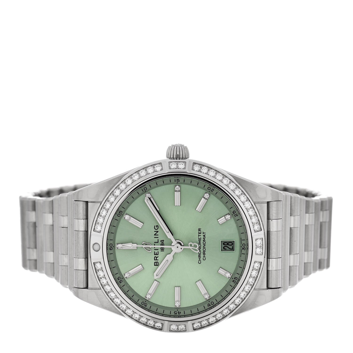 Breitling Stainless Steel Diamond Bezel 36mm Chronomat Automatic Watch Mint Green A10380 2 of 5