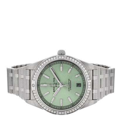 Breitling Stainless Steel Diamond Bezel 36mm Chronomat Automatic Watch Mint Green A10380 2 of 5