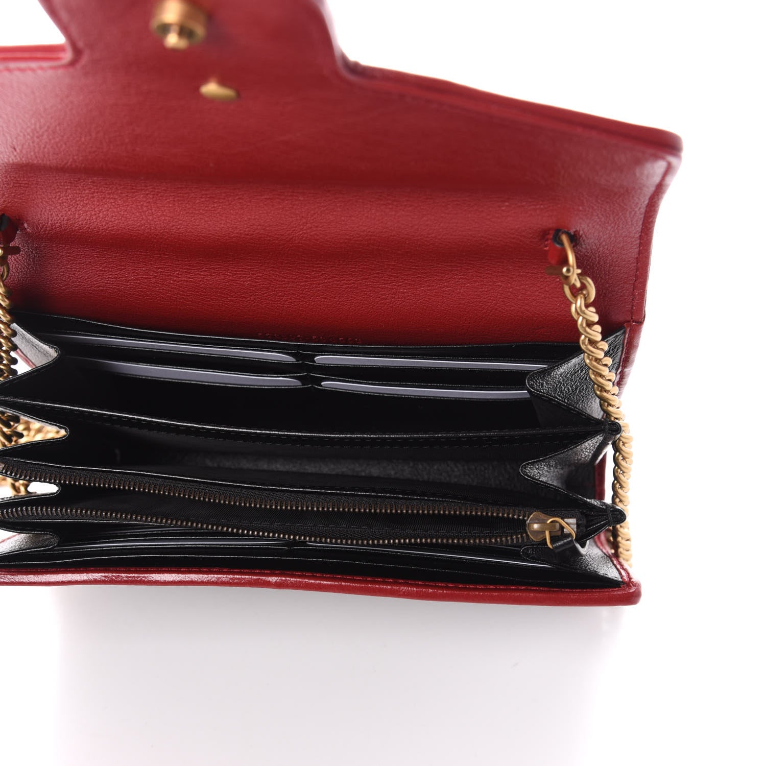 Gucci Vintage Effect Calfskin Matelasse Diagonal Torchon GG Marmont Chain Wallet Black Romantic Cherry 5 of 10