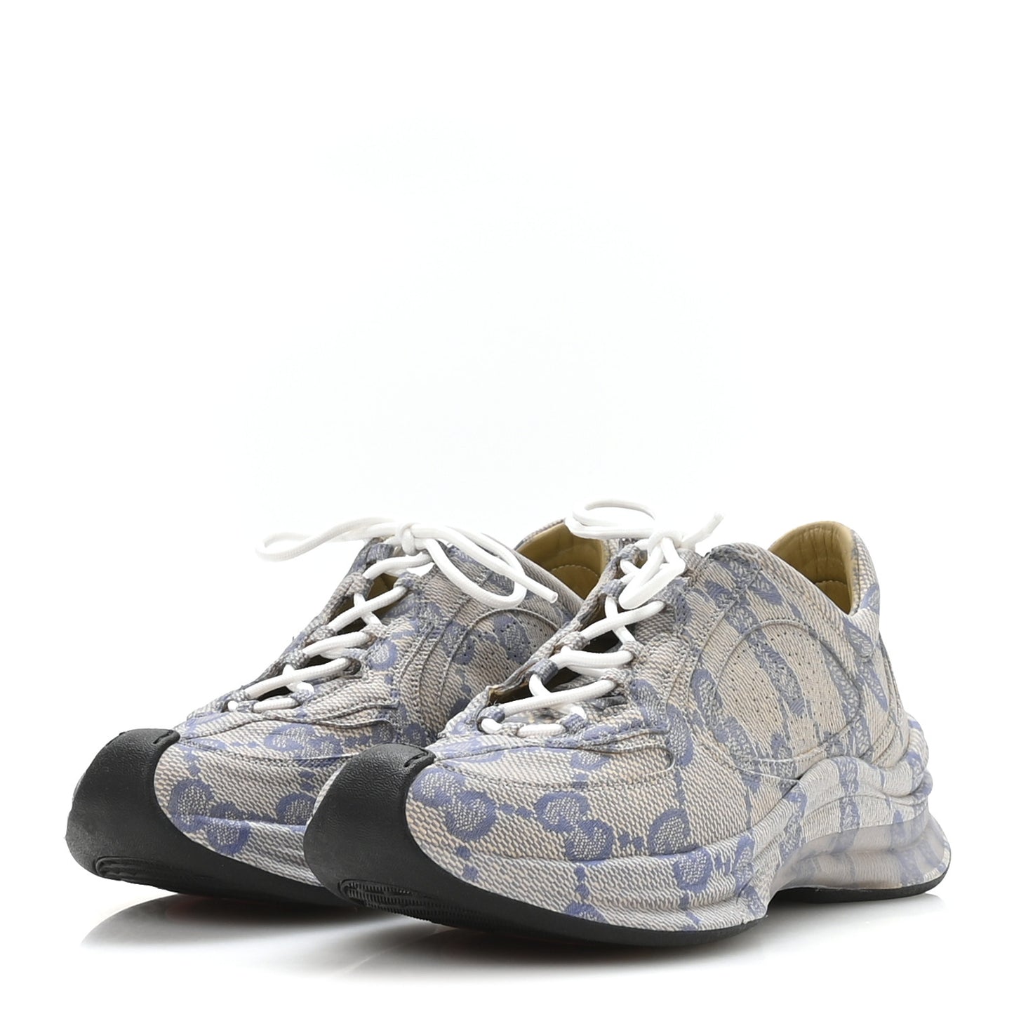 Ultralight Plume Calfskin Monogram Printed Womens Gucci Run Sneakers 37 Beige Blue