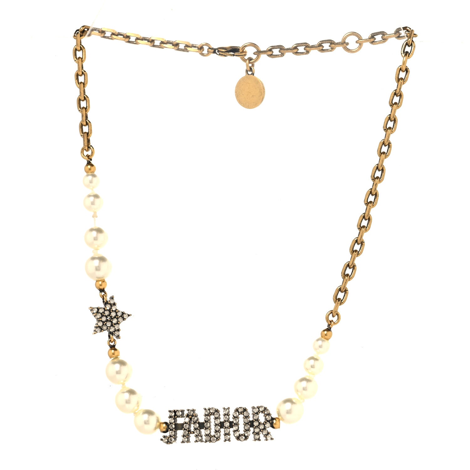 Christian Dior Metal Pearl Crystal J'Adior Choker Necklace Antique Gold 3 of 4