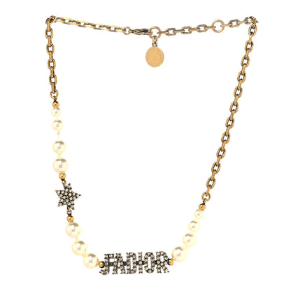 Christian Dior Metal Pearl Crystal J'Adior Choker Necklace Antique Gold 3 of 4
