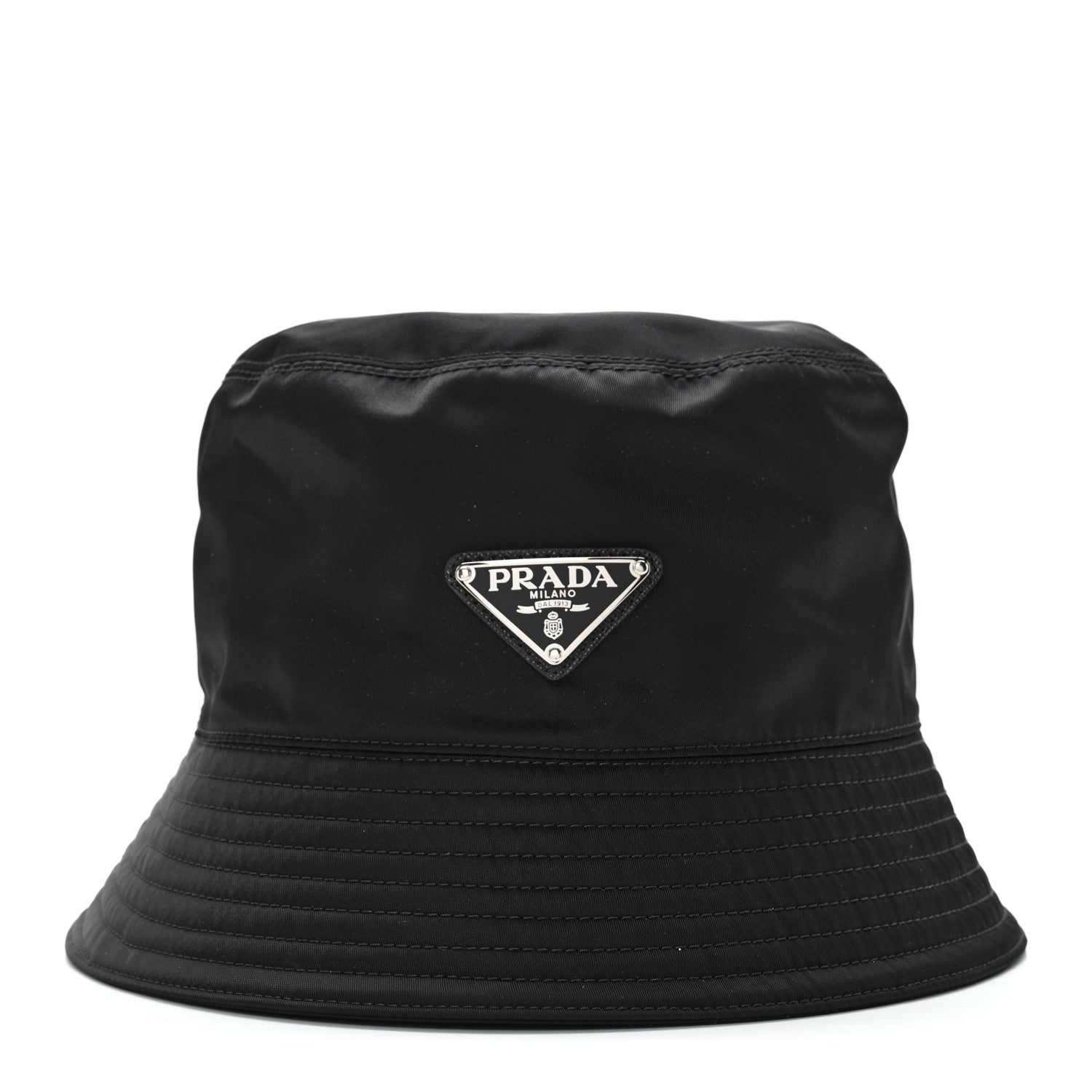 Prada Re-Nylon Metal Triangle Logo Womens Bucket Hat M Black 3 of 8