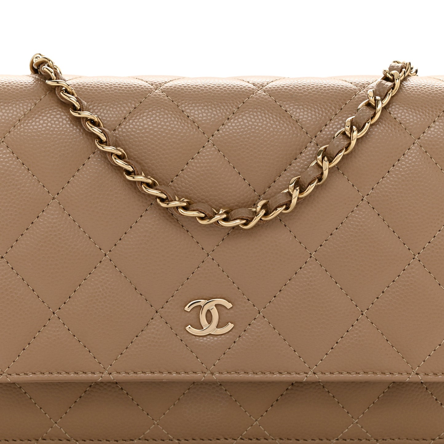 Caviar Quilted Wallet on Chain WOC Dark Beige