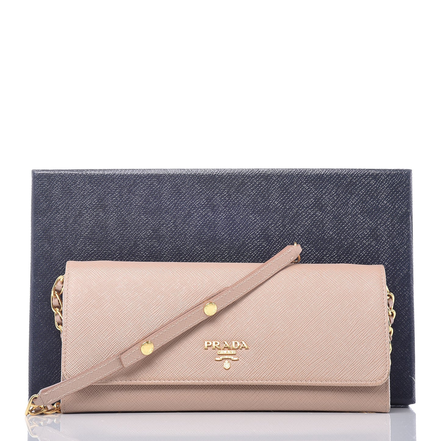 Saffiano Metal Oro Chain Wallet Cammeo