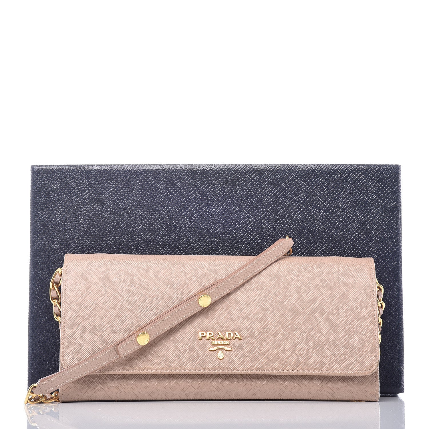 Prada Saffiano Metal Oro Chain Wallet Cammeo 14 of 14