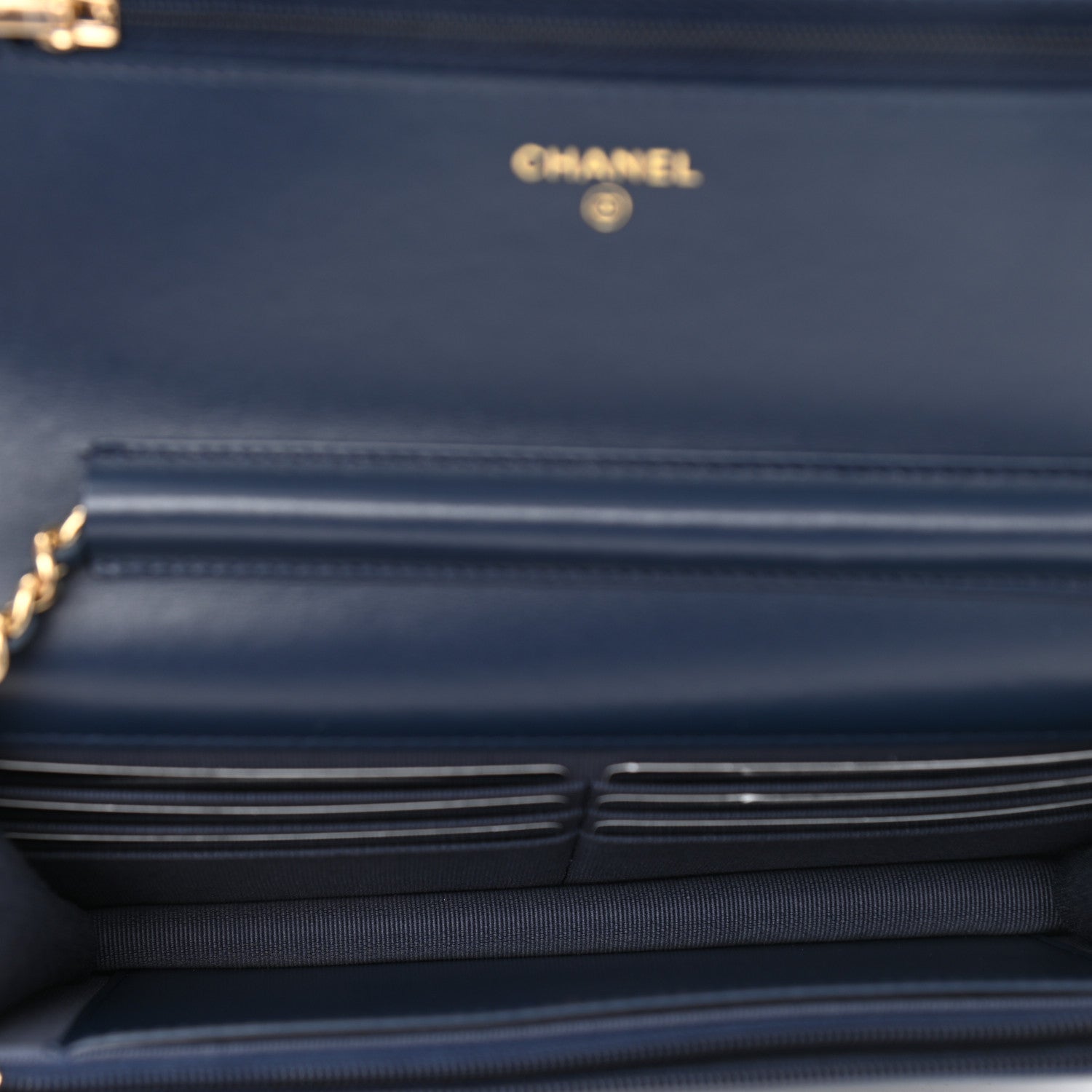 Chanel Denim Printed Wallet On Chain WOC Dark Blue 5 of 13