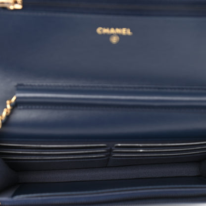 Chanel Denim Printed Wallet On Chain WOC Dark Blue 5 of 13