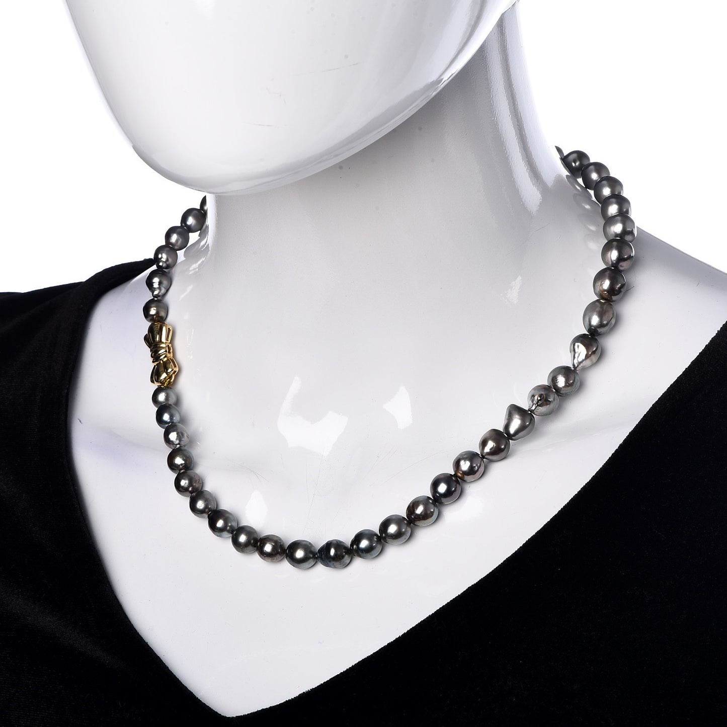 18K Yellow Gold Gray South Sea Baroque Pearl 7-10mm Graduated Strand Necklace 18.5"
