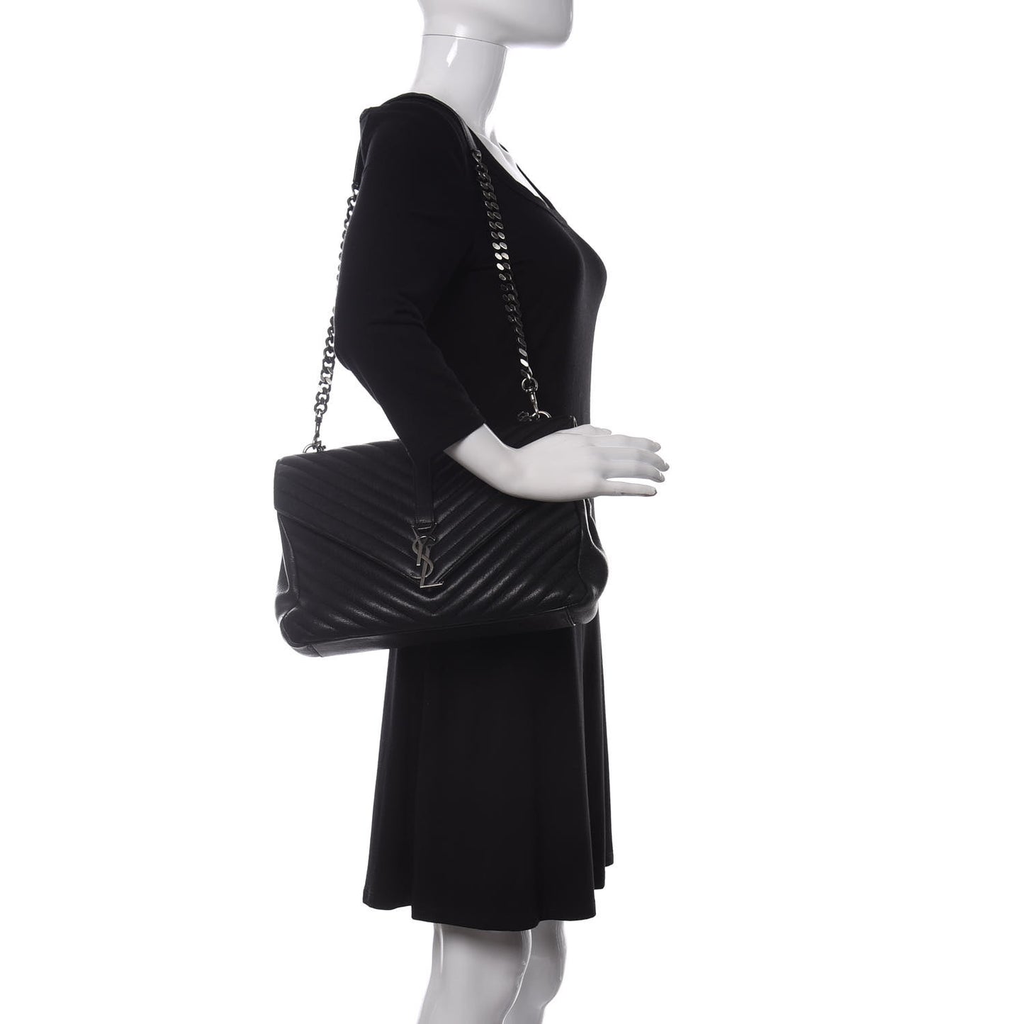 Sheepskin Matelasse Chevron Monogram Large College Satchel Black