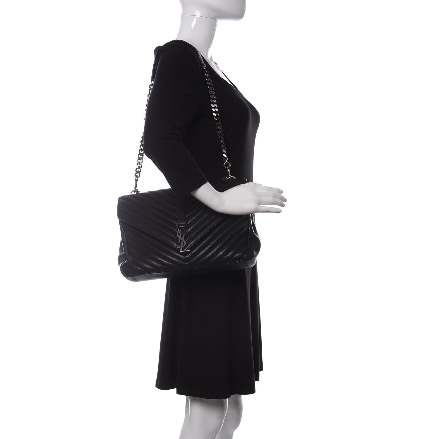 Saint Laurent Sheepskin Matelasse Chevron Monogram Large College Satchel Black 2 of 9