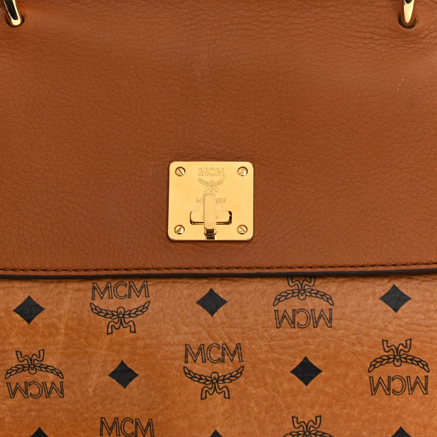 MCM Visetos Top Handle Satchel Cognac 7 of 11