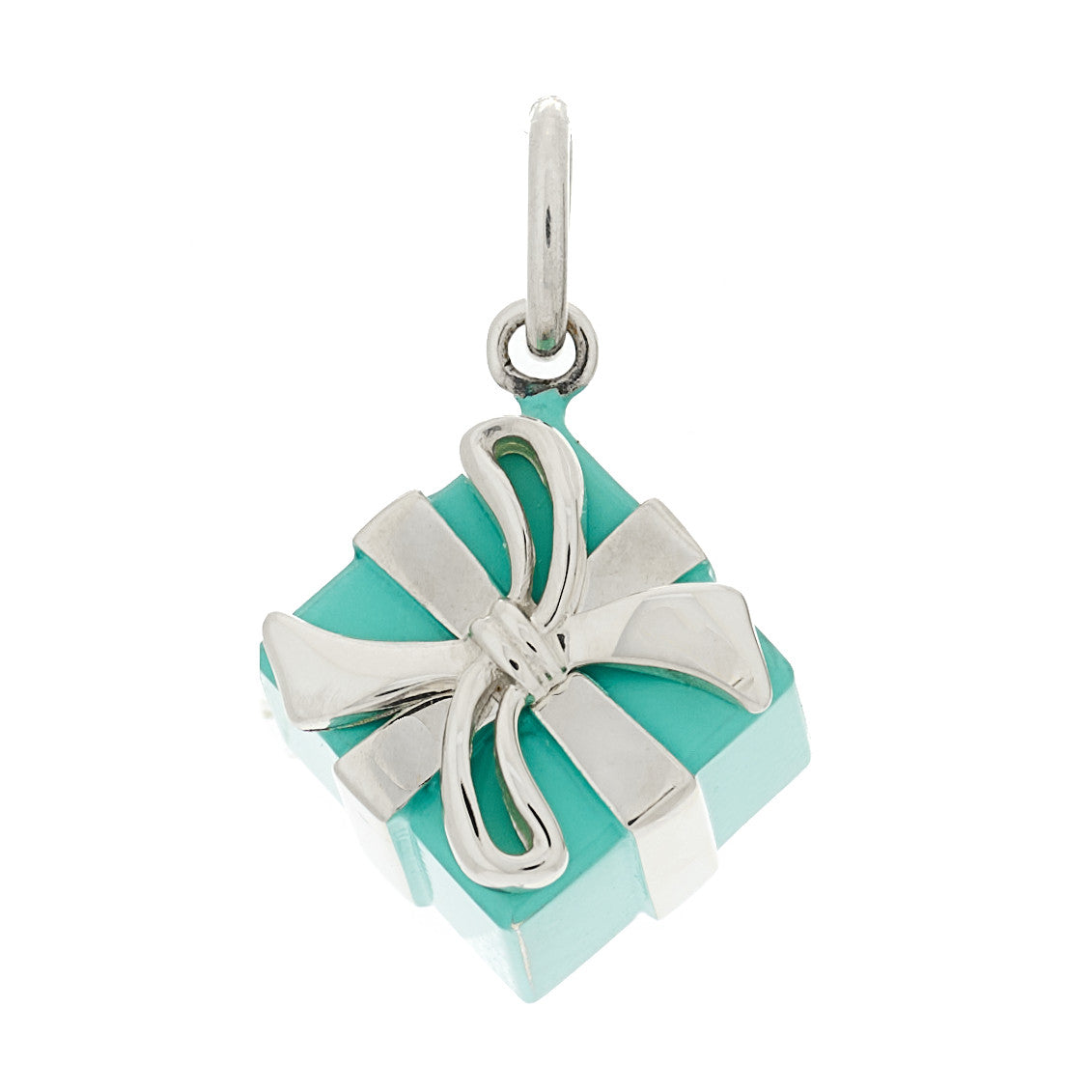 Tiffany Sterling Silver Enamel Gift Box Charm Blue 1 of 5